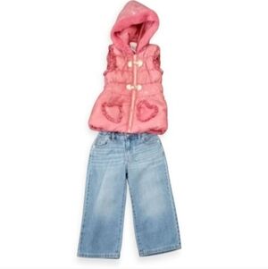 Little Lass Pink Vest & Cat & Jack Blue Denim Jeans Sz.6X EUC.